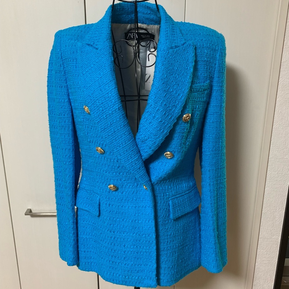 BNWT Zara Vibrant Blue Textured Blazer Sz S